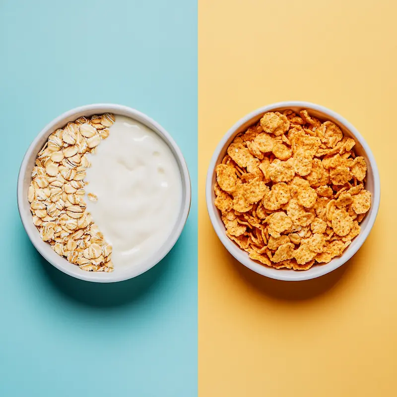 healthy high protein breakfast vs sugary cereal energy comparison
