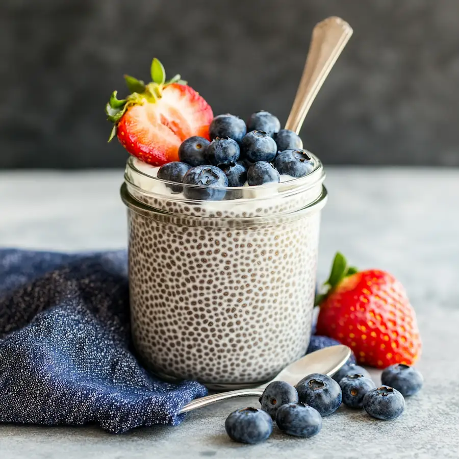 high protein chia pudding with berries without protein powder