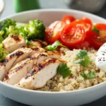 High protein meal for weight loss with chicken quinoa broccoli and yogurt