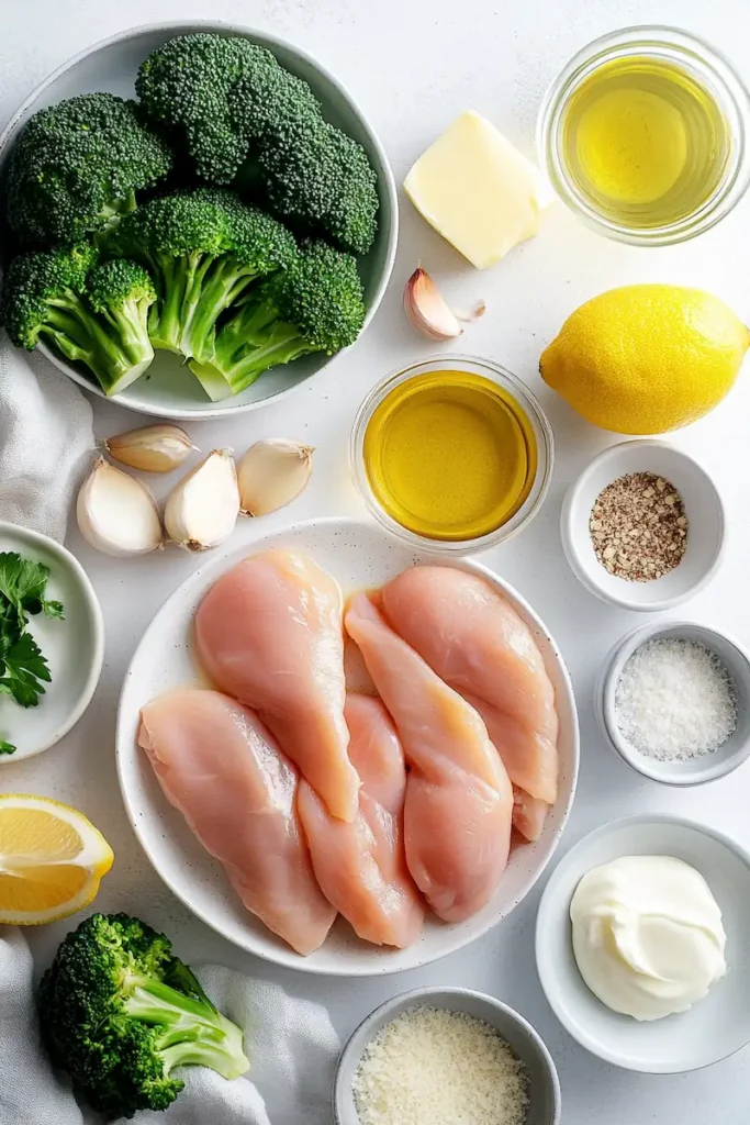 Ingredients for Creamy Chicken Broccoli Skillet