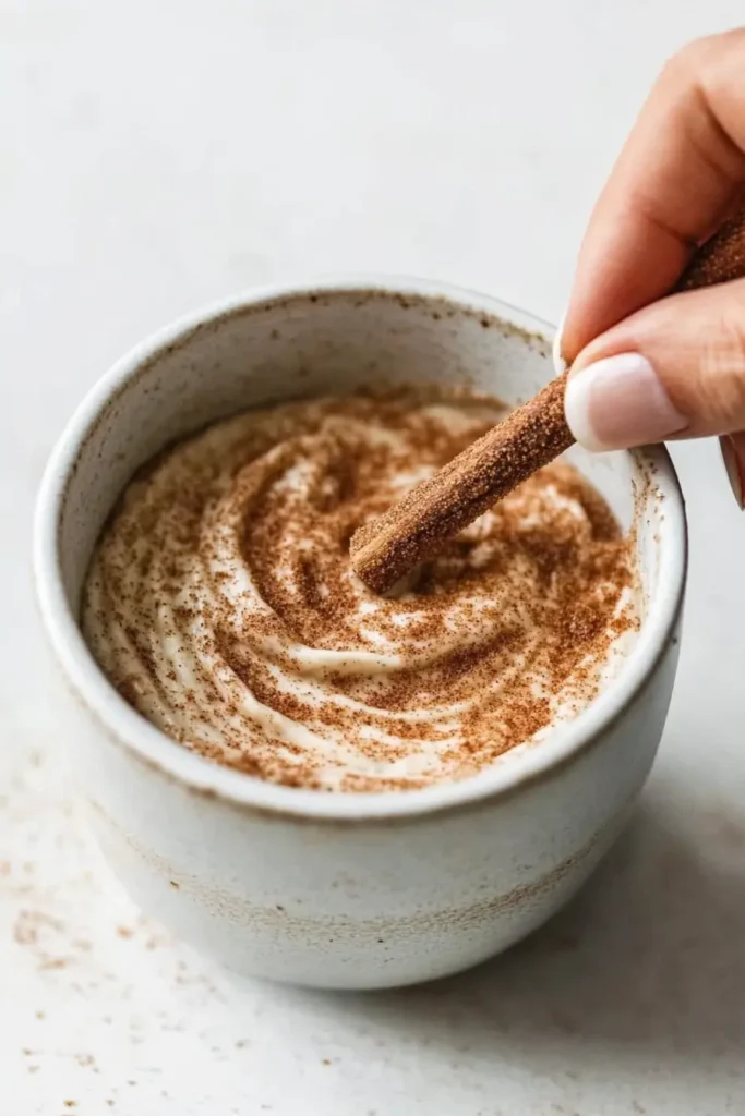 Spoon swirling cinnamon mixture into mug cake batter