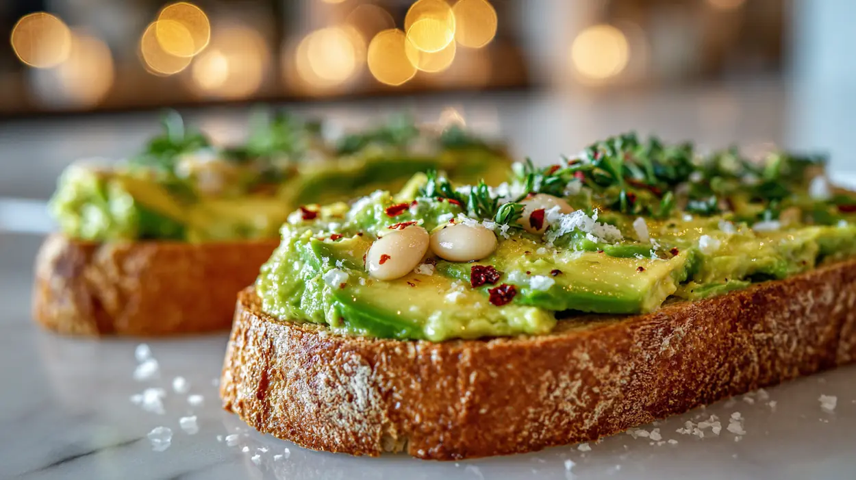 Avocado White Bean Toast on White Counter