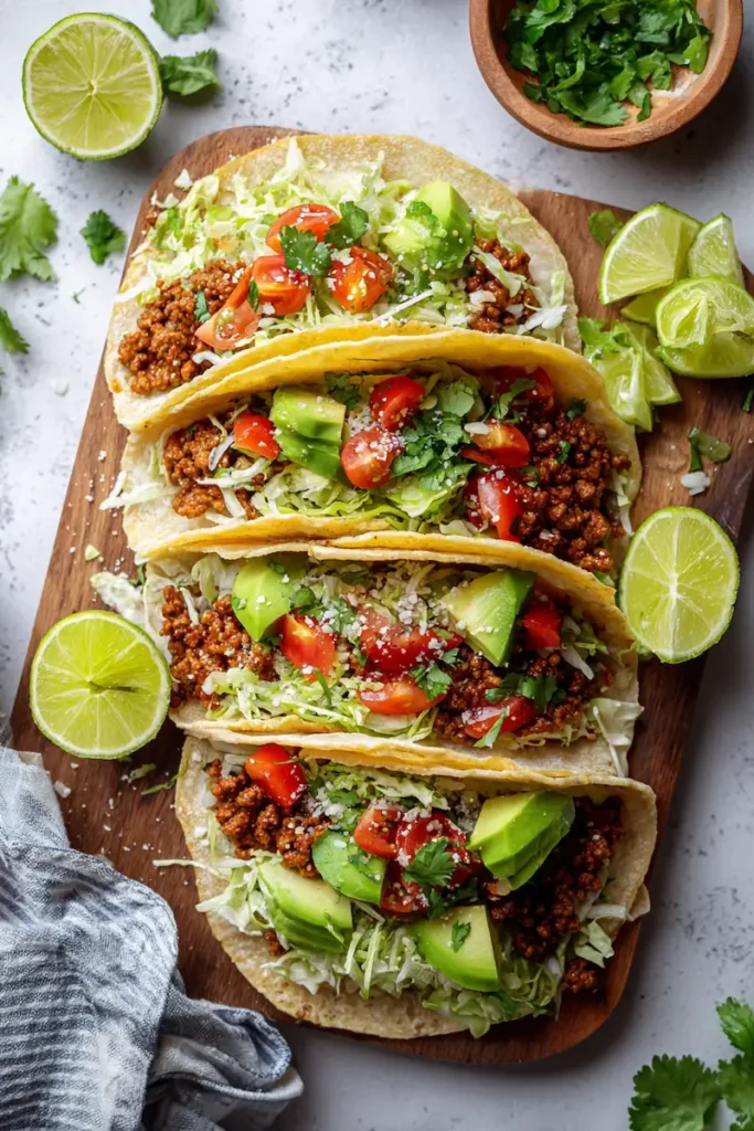 Ground Turkey Tacos for a Healthy Weeknight Dinner 2 Close-up turkey taco with fresh toppings and melted cheese