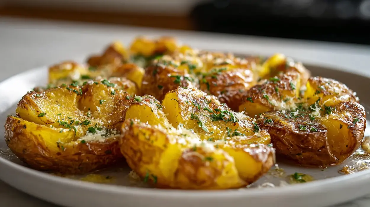 Simple Crispy Smashed Potatoes with Garlic Butter for Dinner