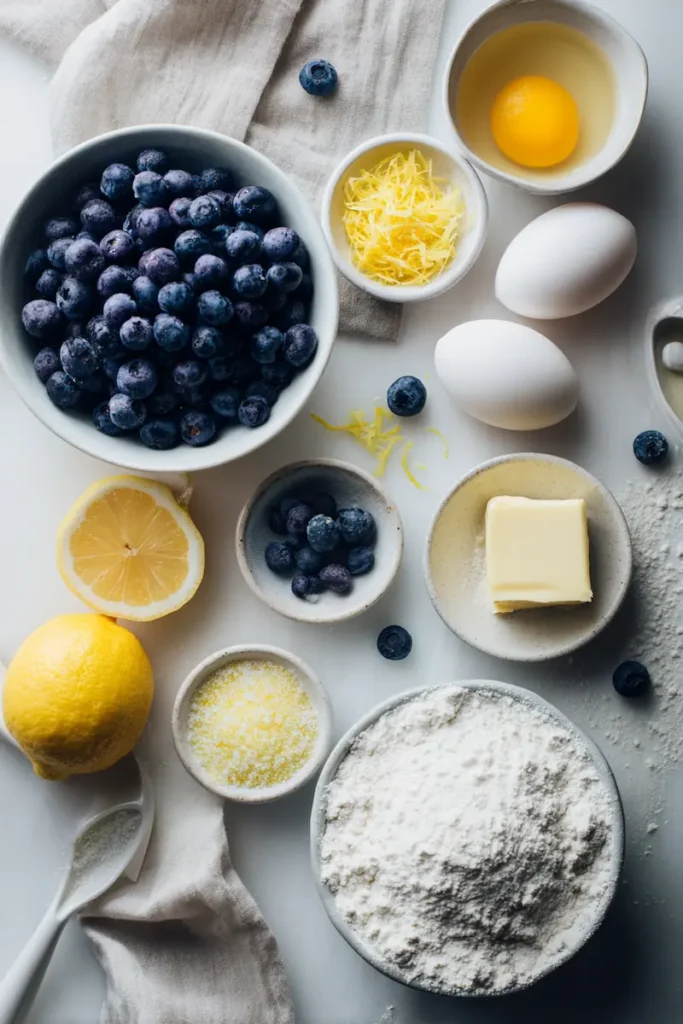 Lemon Blueberry Cookies 3 Ingredients for lemon blueberry cookies including blueberries, lemon, flour, sugar, butter, and egg.
Suggested Pinterest Overlay Text: Simple Cookie Ingredients