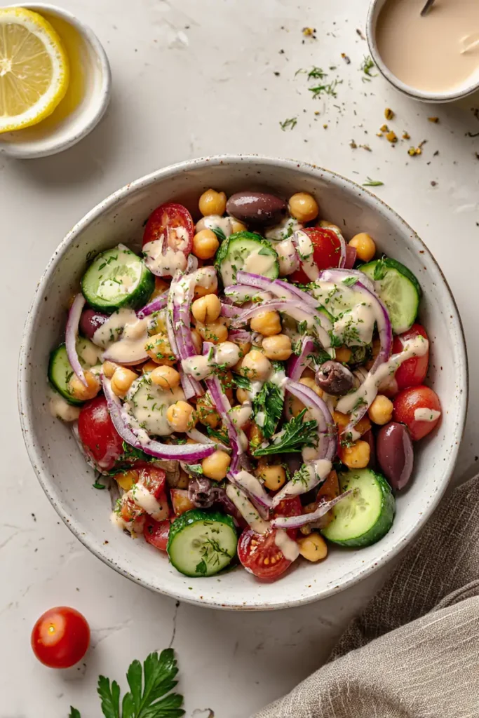 10 No-Cook Vegan Meals for Summer 2 Mediterranean Chickpea Salad Bowls