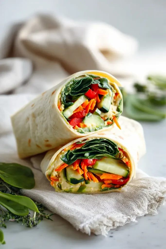 10 No-Cook Vegan Meals for Summer 3 Vegan Hummus Veggie Wraps