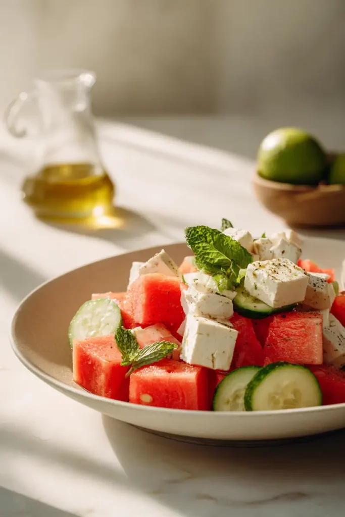 10 No-Cook Vegan Meals for Summer 9 Watermelon Cucumber Tofu Salad