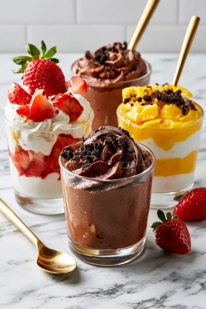Can You Make No-Bake Desserts Without Cream Cheese? 2 Three easy no-bake desserts without cream cheese with fruit and chocolate toppings.