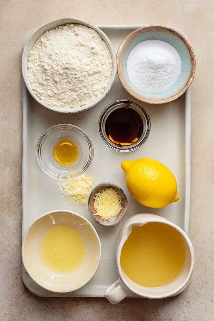 Easy Lemon Mug Cake Recipe in 2 Minutes 3 Simple ingredients for lemon mug cake arranged on a white kitchen counter
Simple ingredients for lemon mug cake arranged on a white kitchen counter