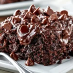Moist gluten free zucchini chocolate cake served on a ceramic plate.