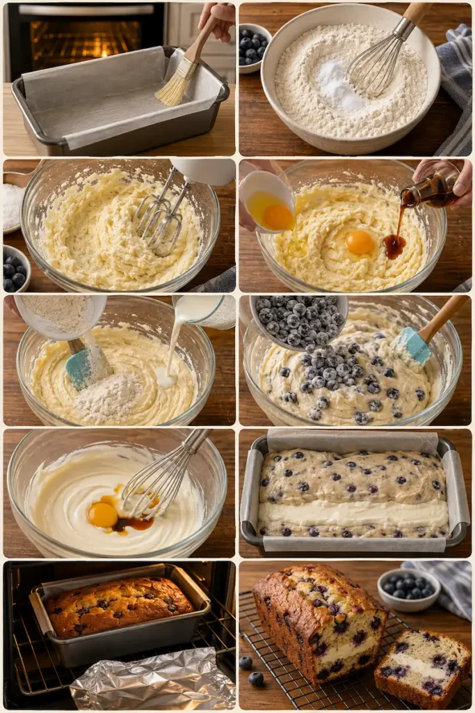 Step by Step Blueberry Cream Cheese Bread Loaf
