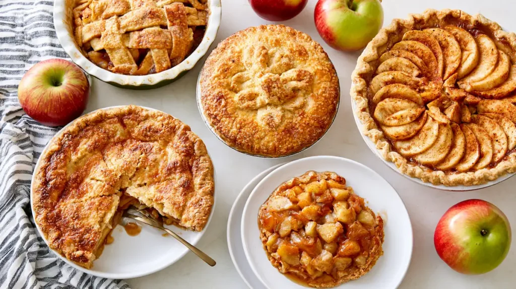 12 Cozy Apple Cider Desserts for Fall 1 A beautiful assortment of cozy apple cider desserts including donuts, Bundt cake, pie, cookies, and cinnamon rolls arranged on a rustic wooden table in a warm autumn kitchen.