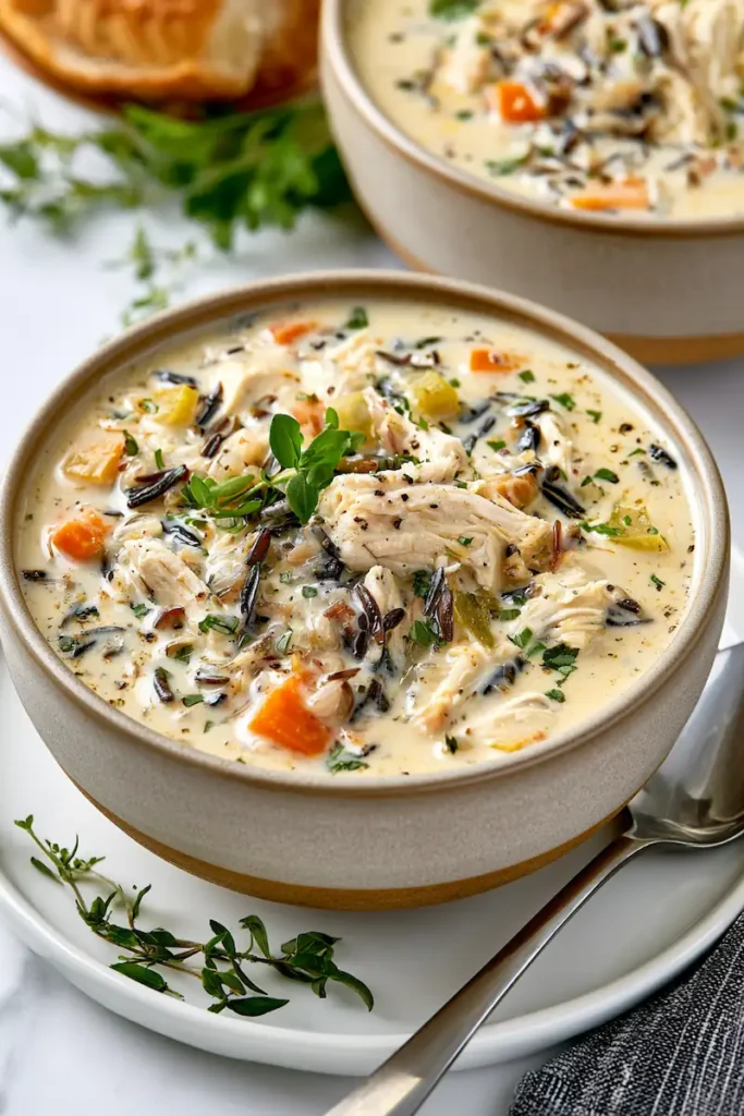 10 Cozy Crock Pot Soups Recipes for Busy Weeknights 2 Close-up of creamy chicken and wild rice crock pot soup