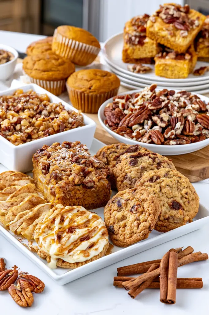 15 Easy Fall Treats to Bake This Autumn 1 Assortment of homemade fall desserts on a wooden serving board.