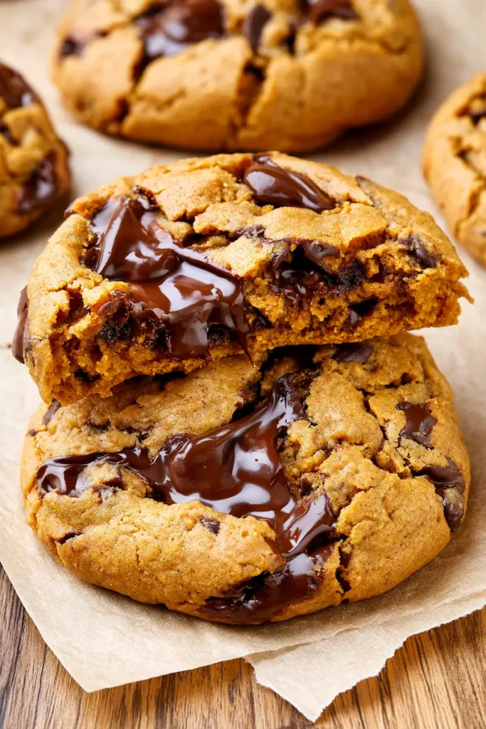 15 Easy Fall Treats to Bake This Autumn 2 Soft pumpkin chocolate chip cookie with melted chocolate.