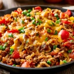 One-pot ground beef and rice skillet with vegetables