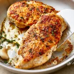 Golden chicken breasts releasing cleanly from a stainless-steel skillet after forming a browned crust.